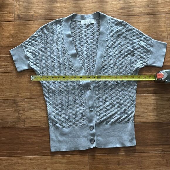 Ann Taylor LOFT Gray Open Knit Short Sleeve Pima Cotton Cardigan — Size M - Picture 8 of 9